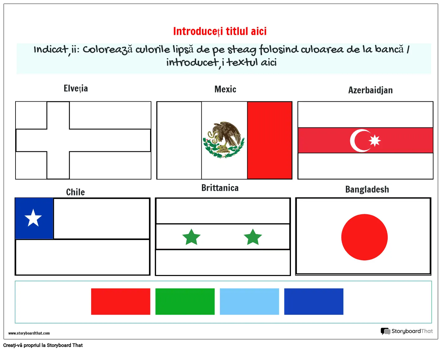 Fișă de lucru pentru colorat steag