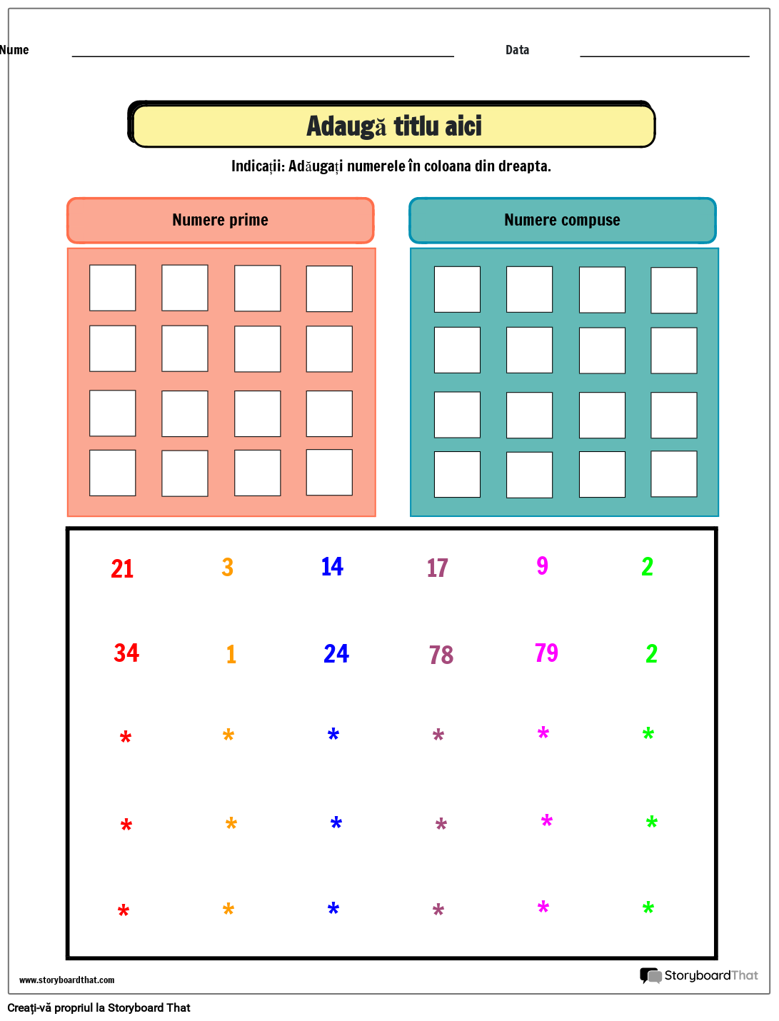 Fișa de Lucru Pentru Identificarea Numerelor Prime și Compuse