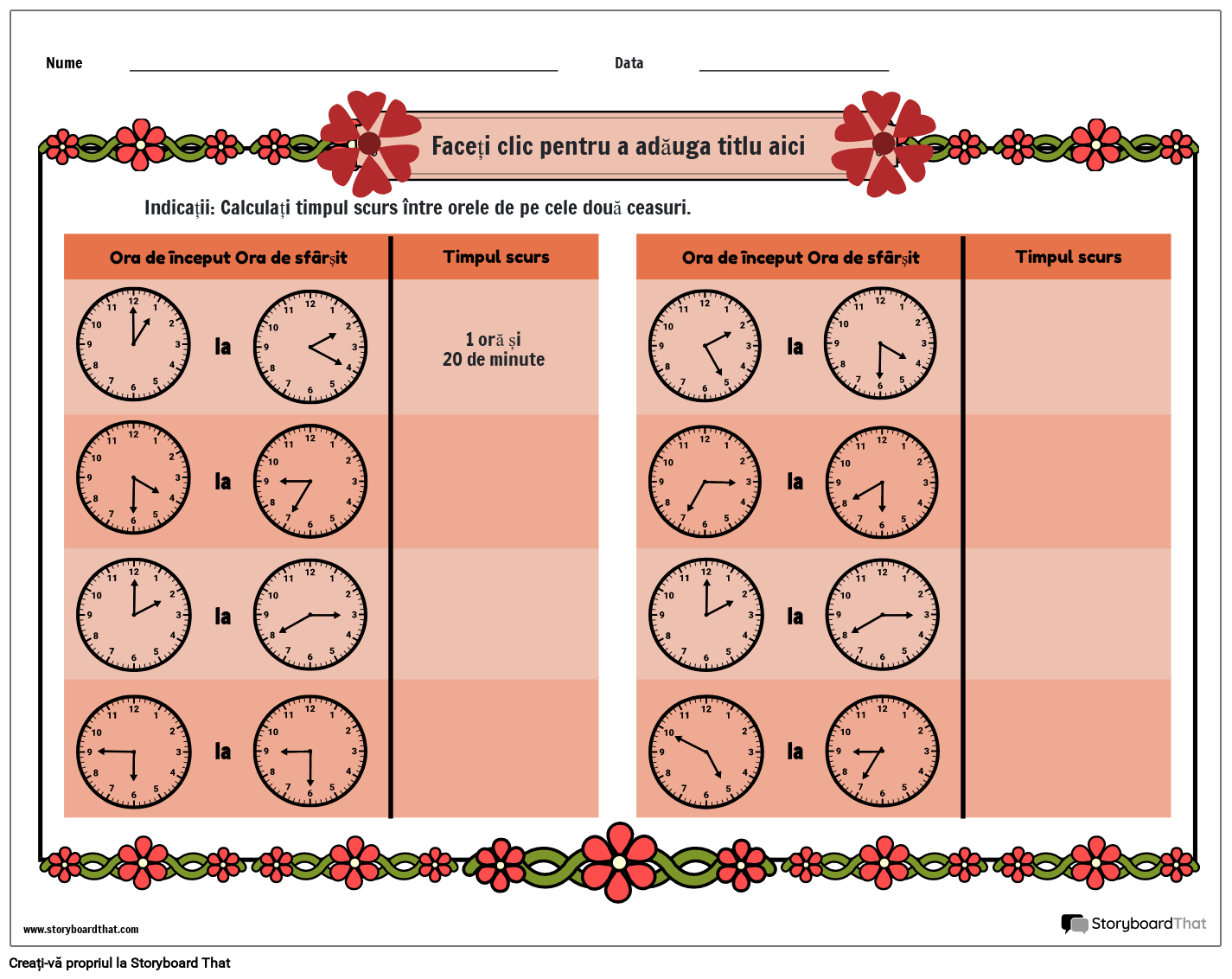 FLORI TEMATICE FIȘE DE LUCRU TIMP SCURS Storyboard