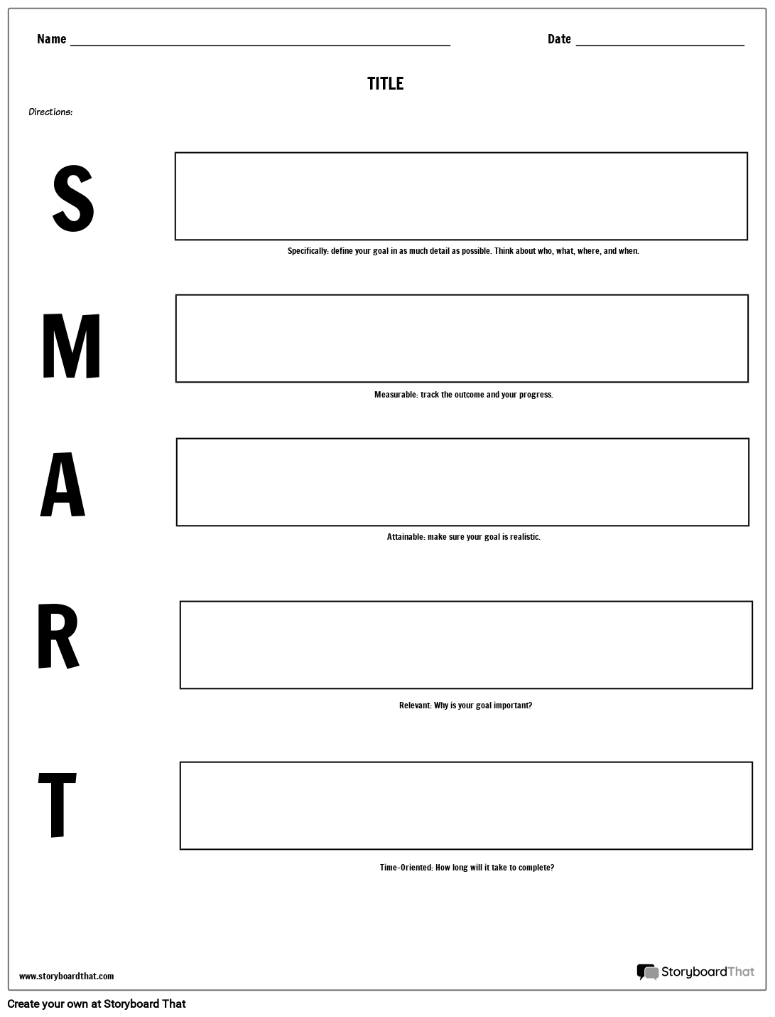 Foaie de Lucru Smart Goal Storyboard by roexamples