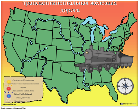 Шаблон карты трансконтинентальной железной дороги с символами