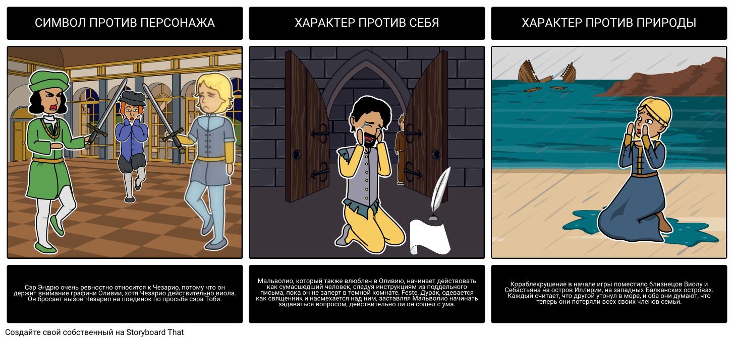 Литературный Конфликт в Двенадцатой Ночи Storyboard