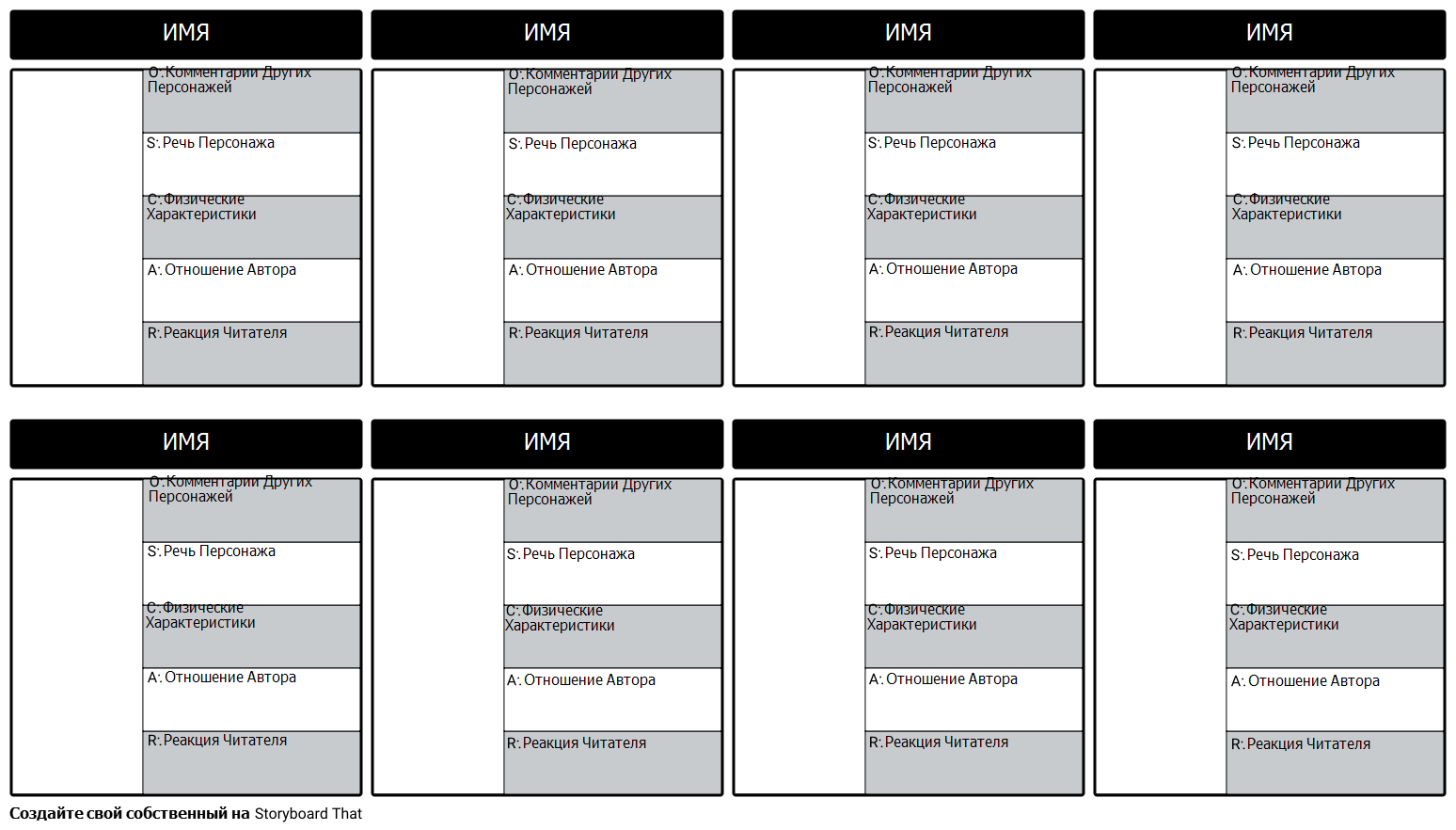 Характеристика автору. Физические характеристики персонажа. Storyboard Template. De Fi example. Characterization is used: direct or indirect.