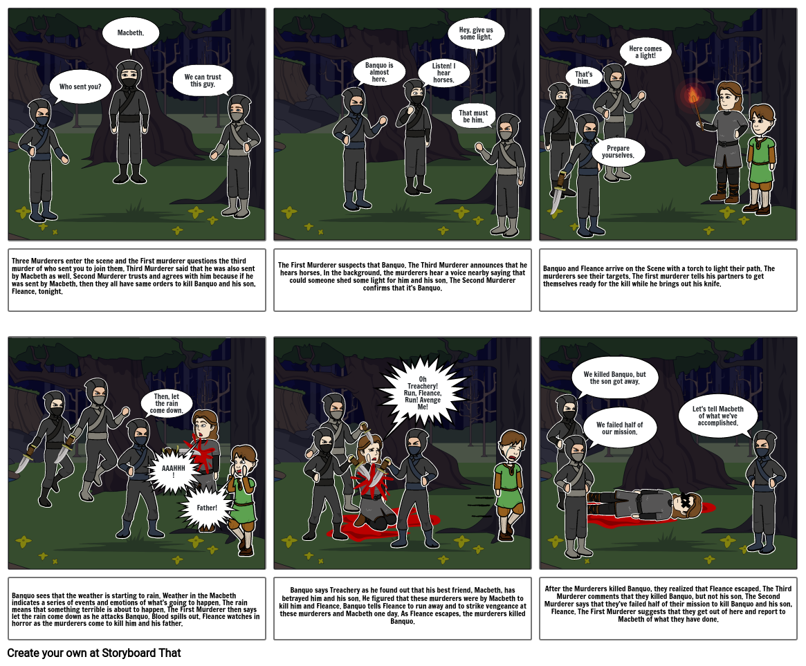 Macbeth Act 3, Scene 3, Banquo's Murder Storyboard