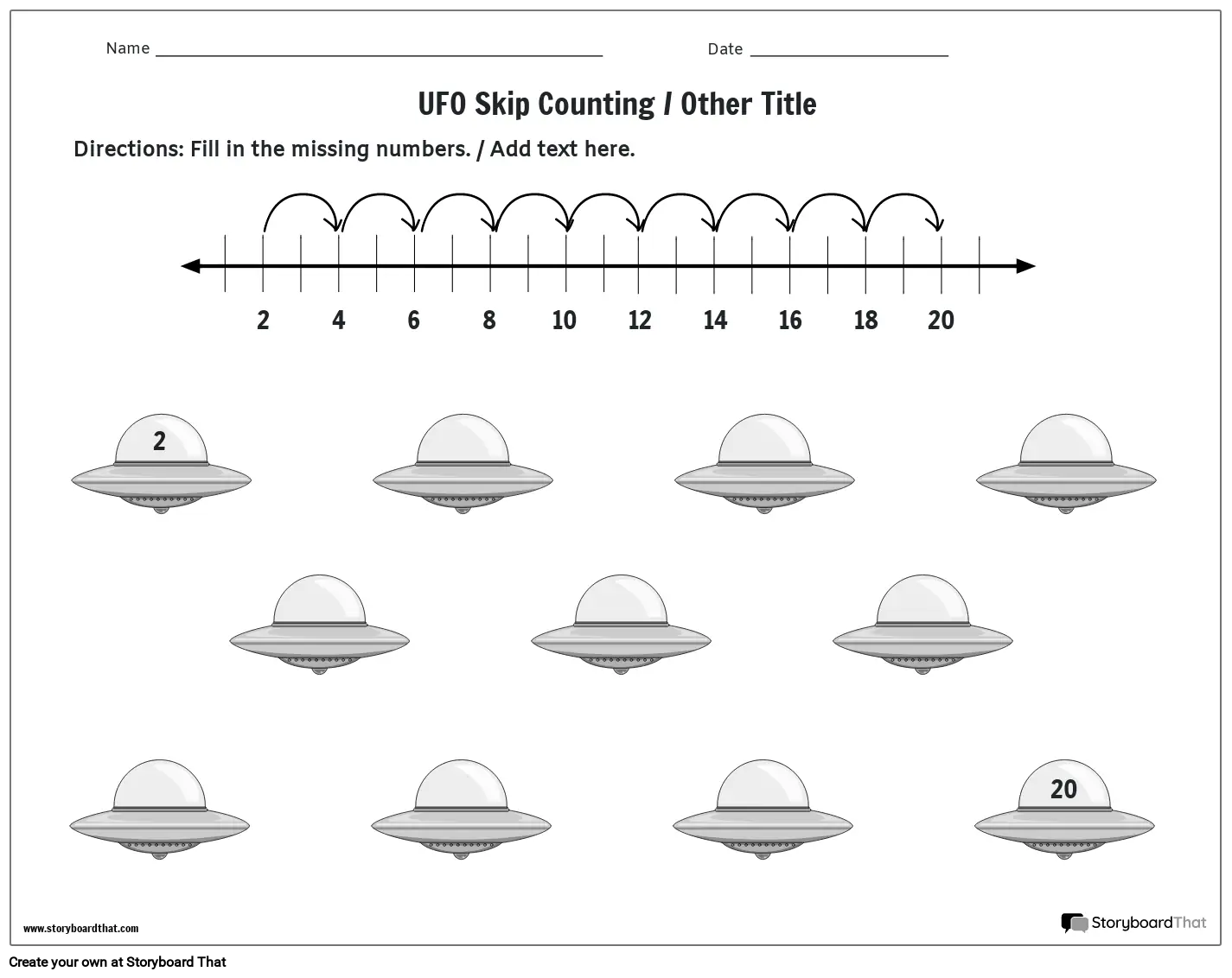 Skip Counting Worksheet with Pictures - BW