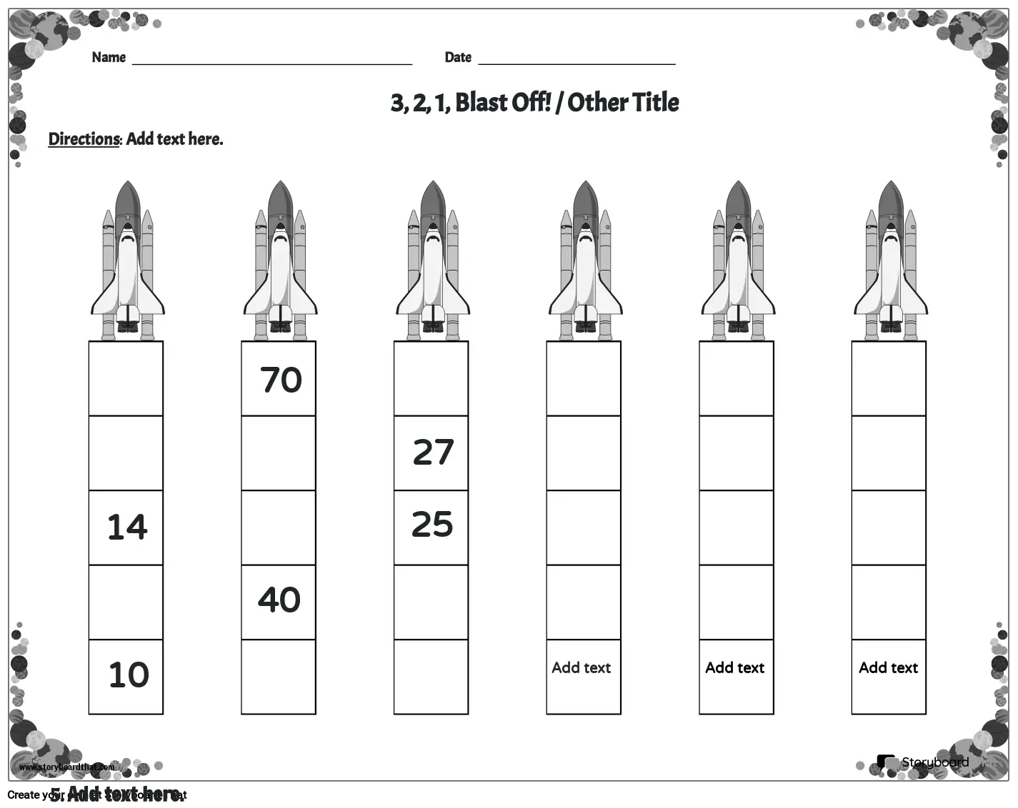 Skip Counting Worksheet with Spaceships - BW