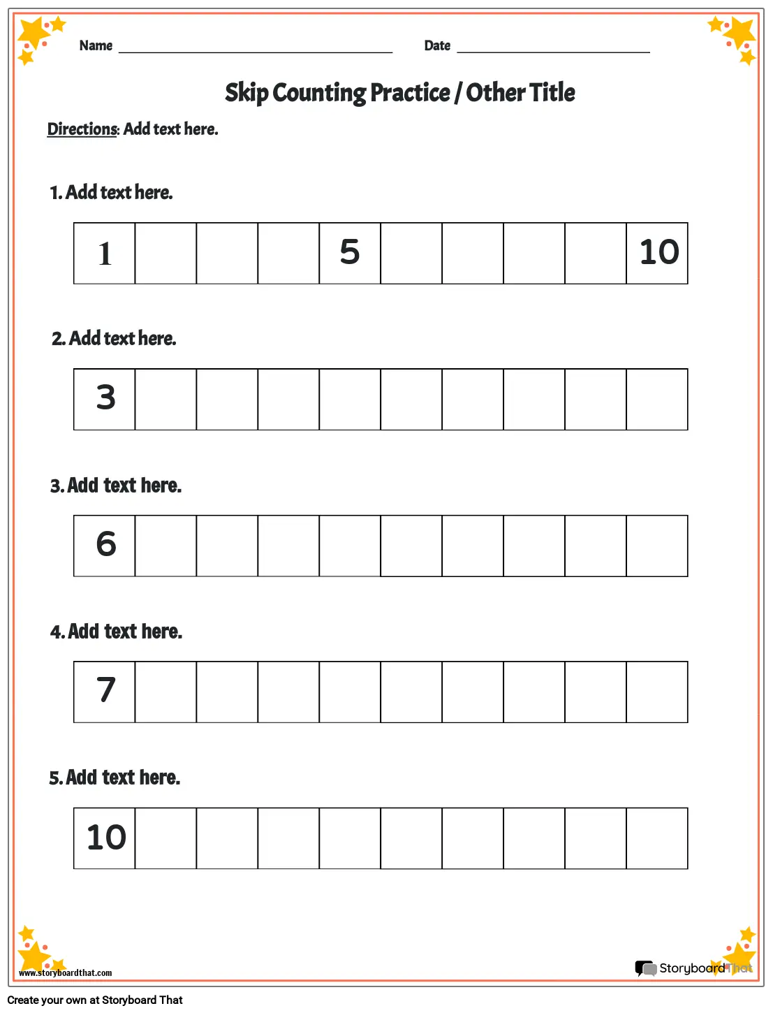 Skip Counting Worksheet with Star Border