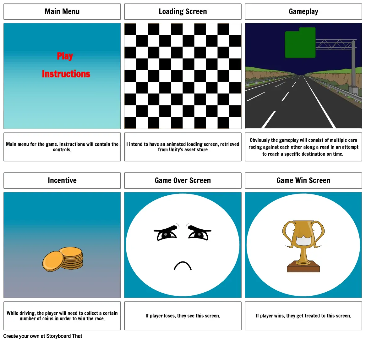 Racing game storyboard