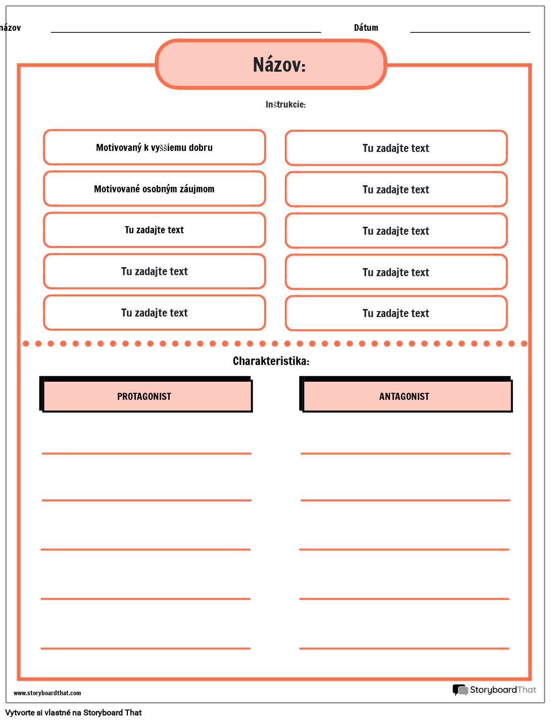 Charakteristika Pracovného Listu Protagonista vs Antagonista