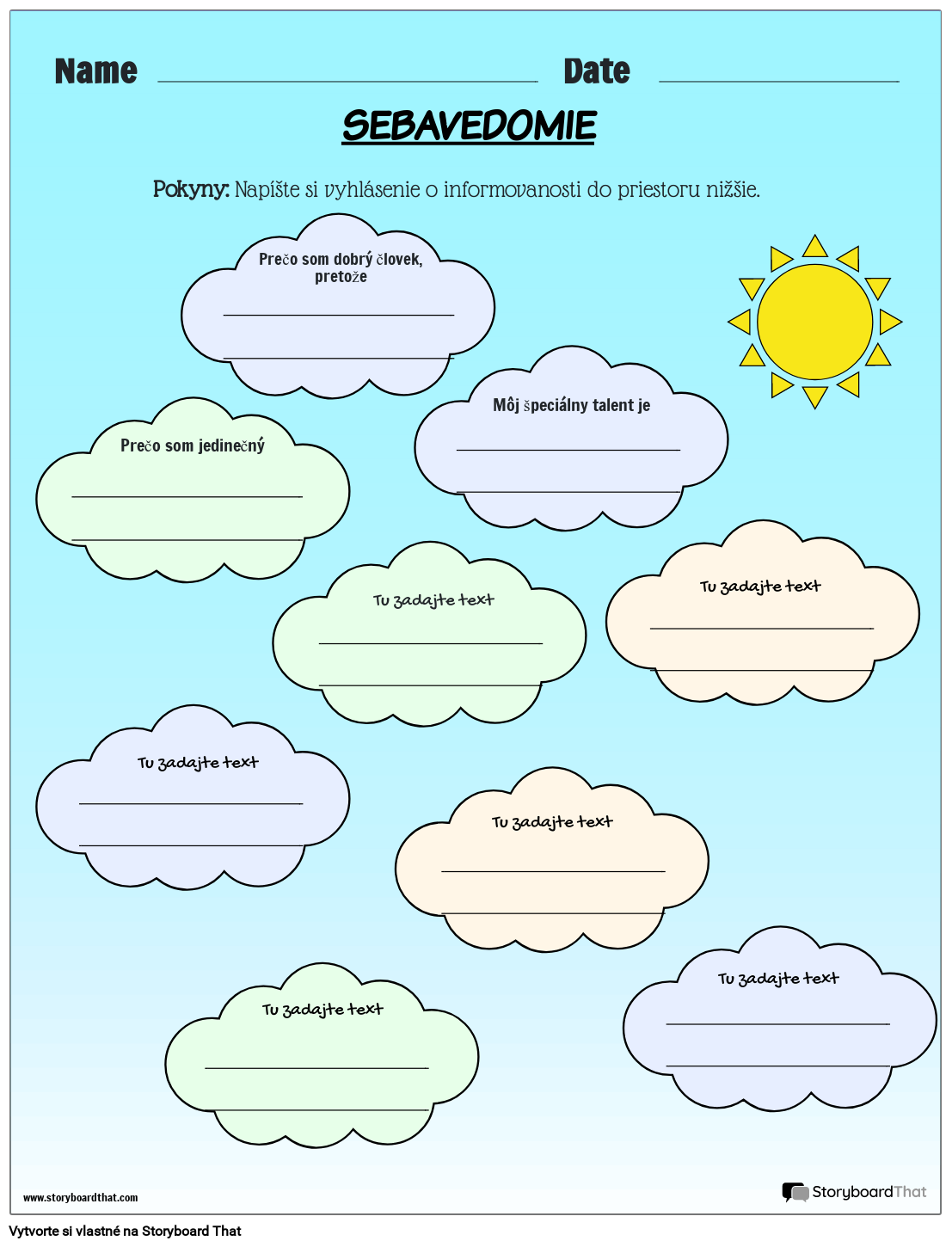 Sebauvedomenie v mavos pracovn listy storyboard