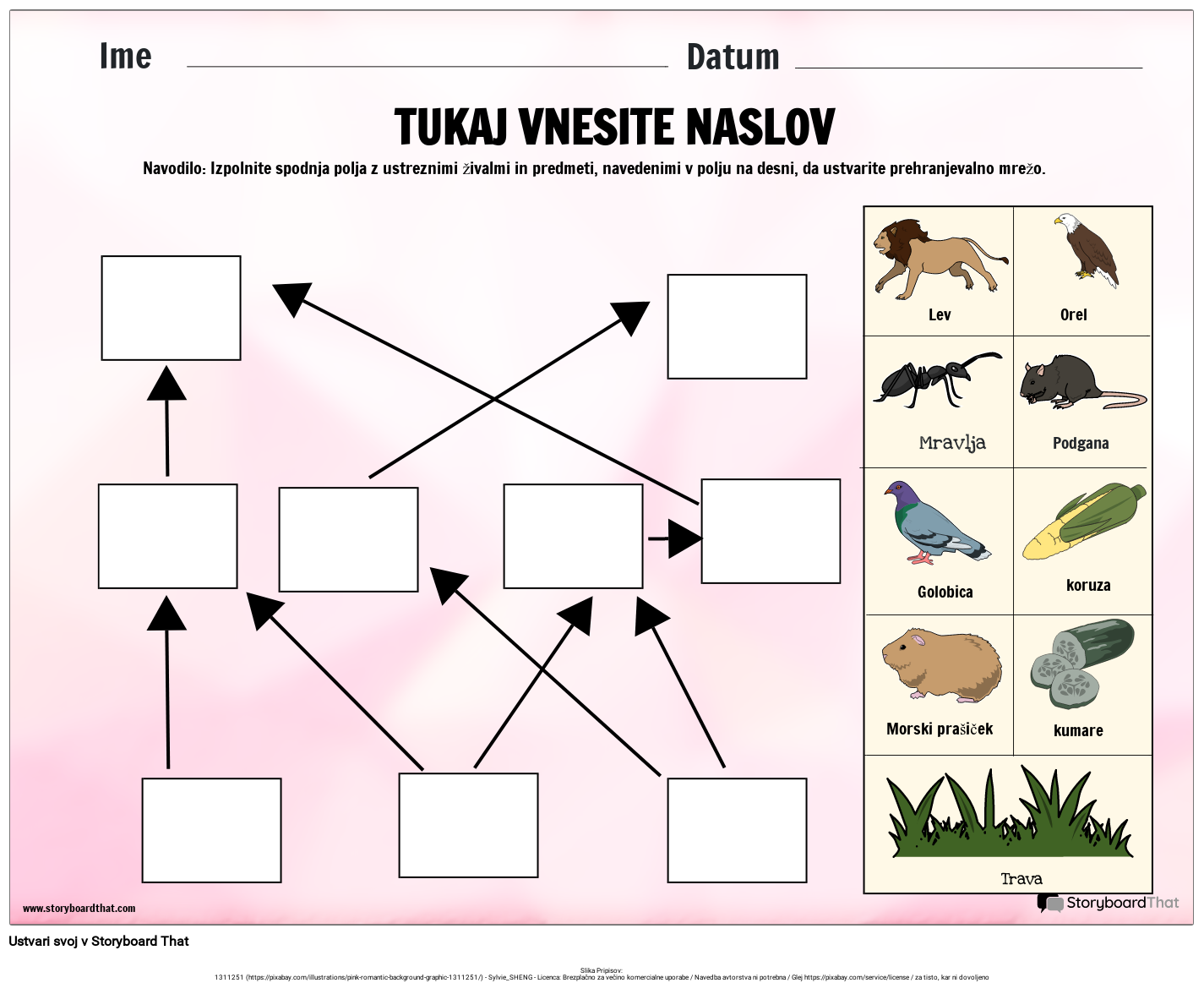 Delovni list dejavnosti ekosistema Food Web Storyboard