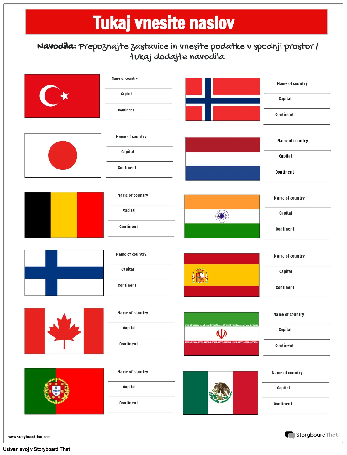 Delovni list za identifikacijo zastave