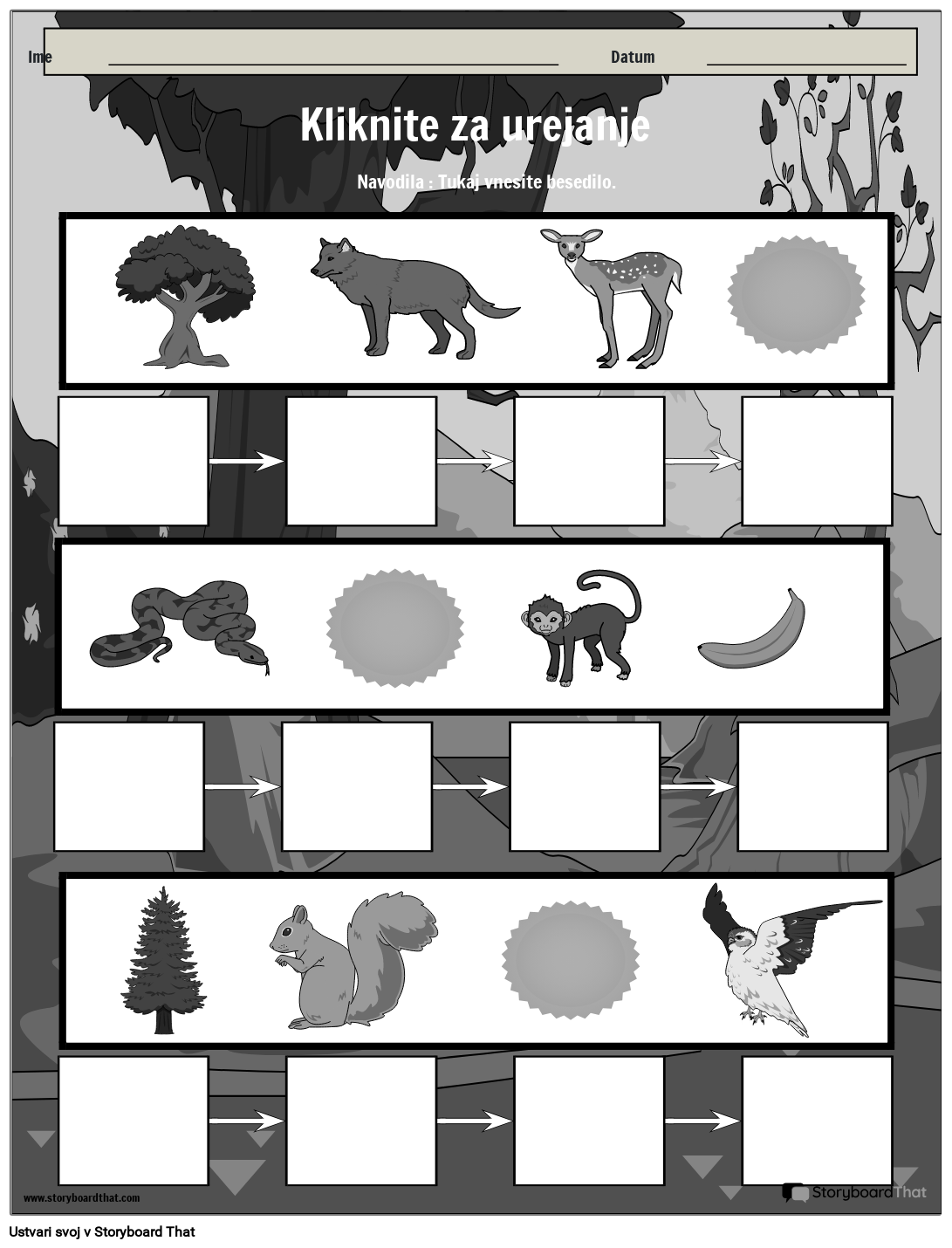 Forest Design Food Chain Delovni List ČB Storyboard