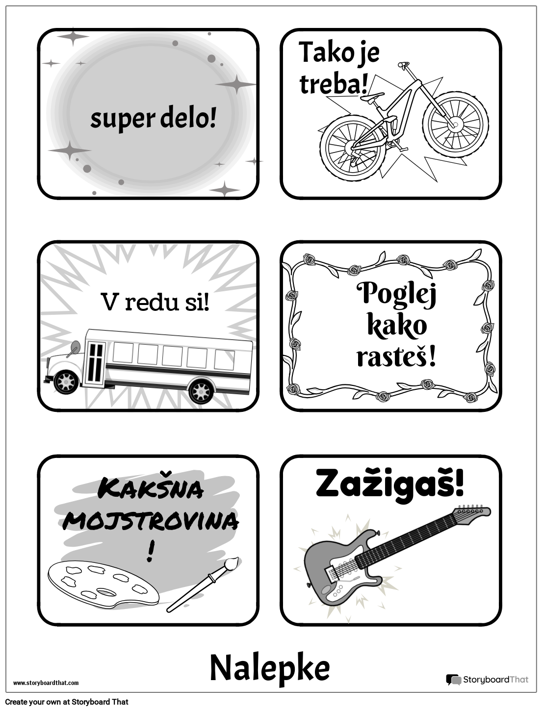 Novo Ustvari Predlogo za Nalepke Strani 4 Črno-belo