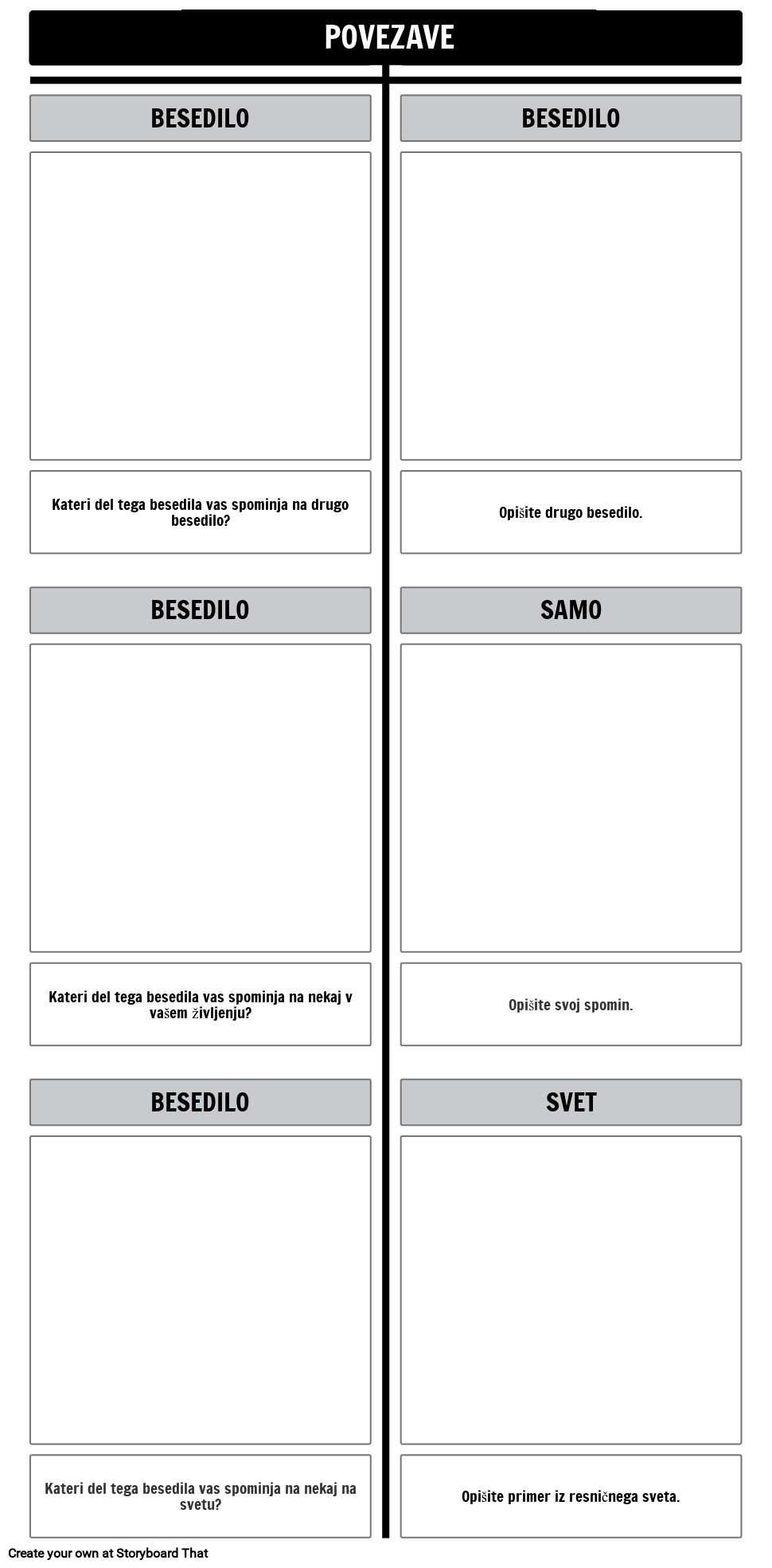 Predloga T-Chart Text Connections