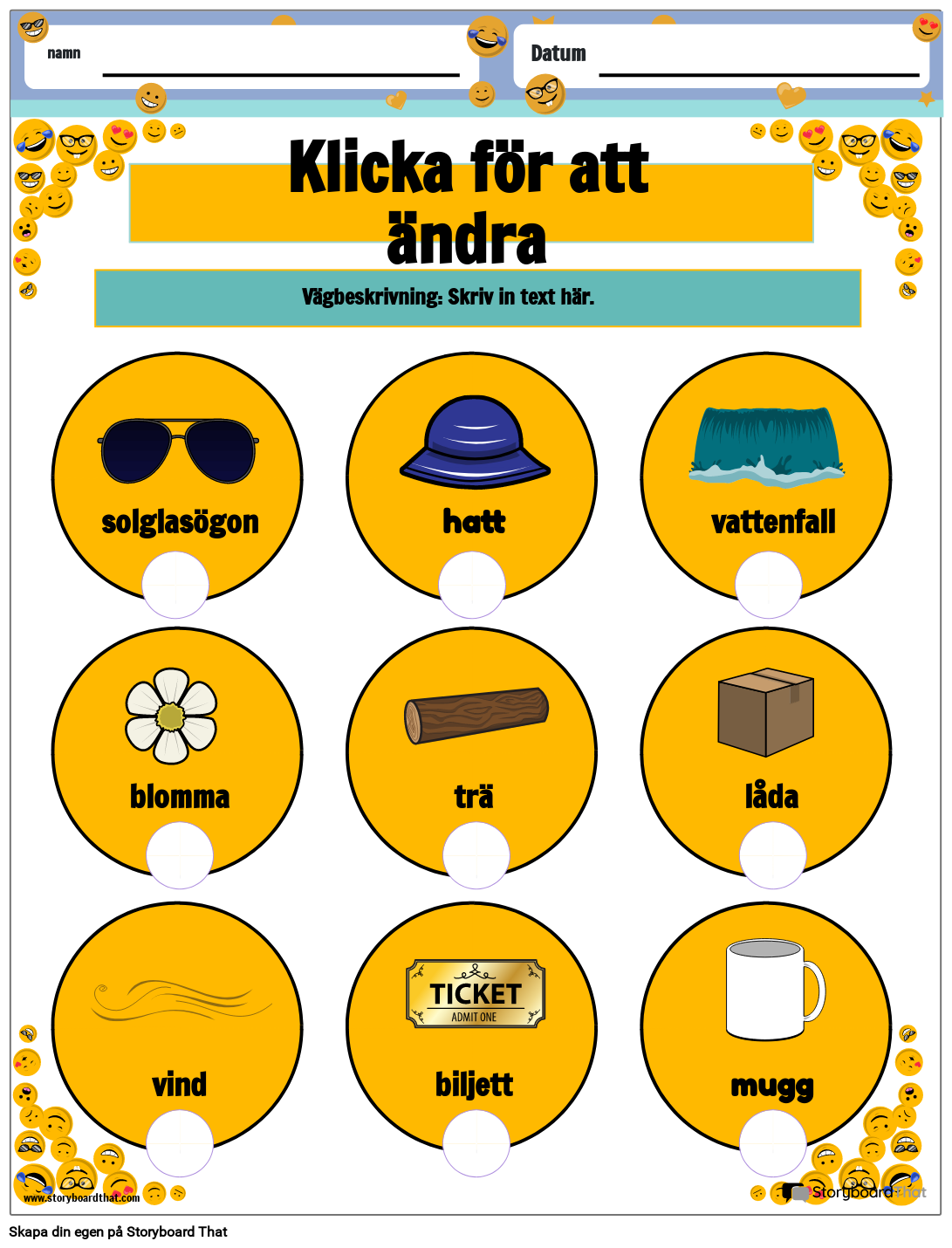 Arbetsblad f r tillst nd av materia med emojis