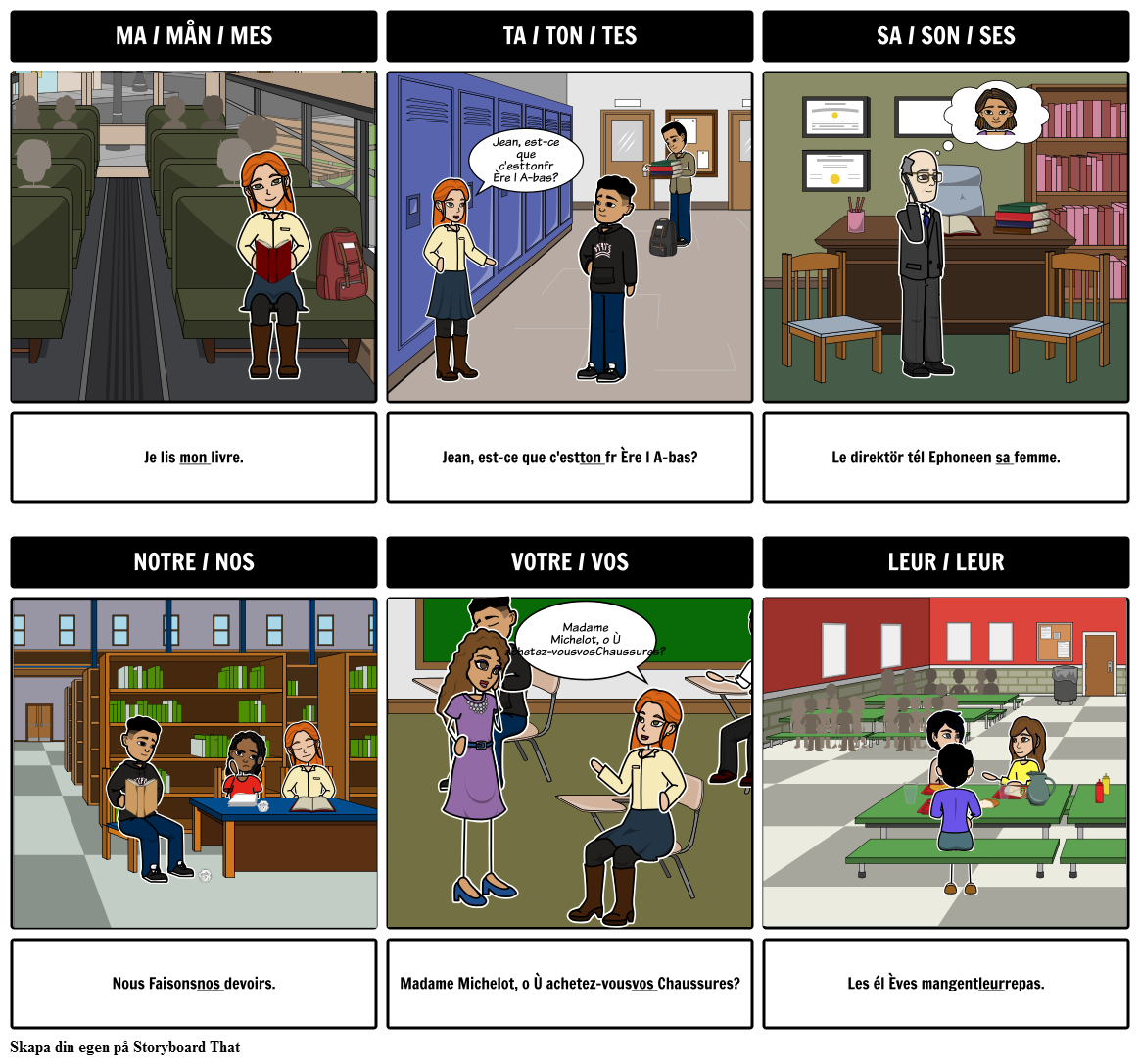 Franska Possessive Adjectives Storyboard by sv-examples