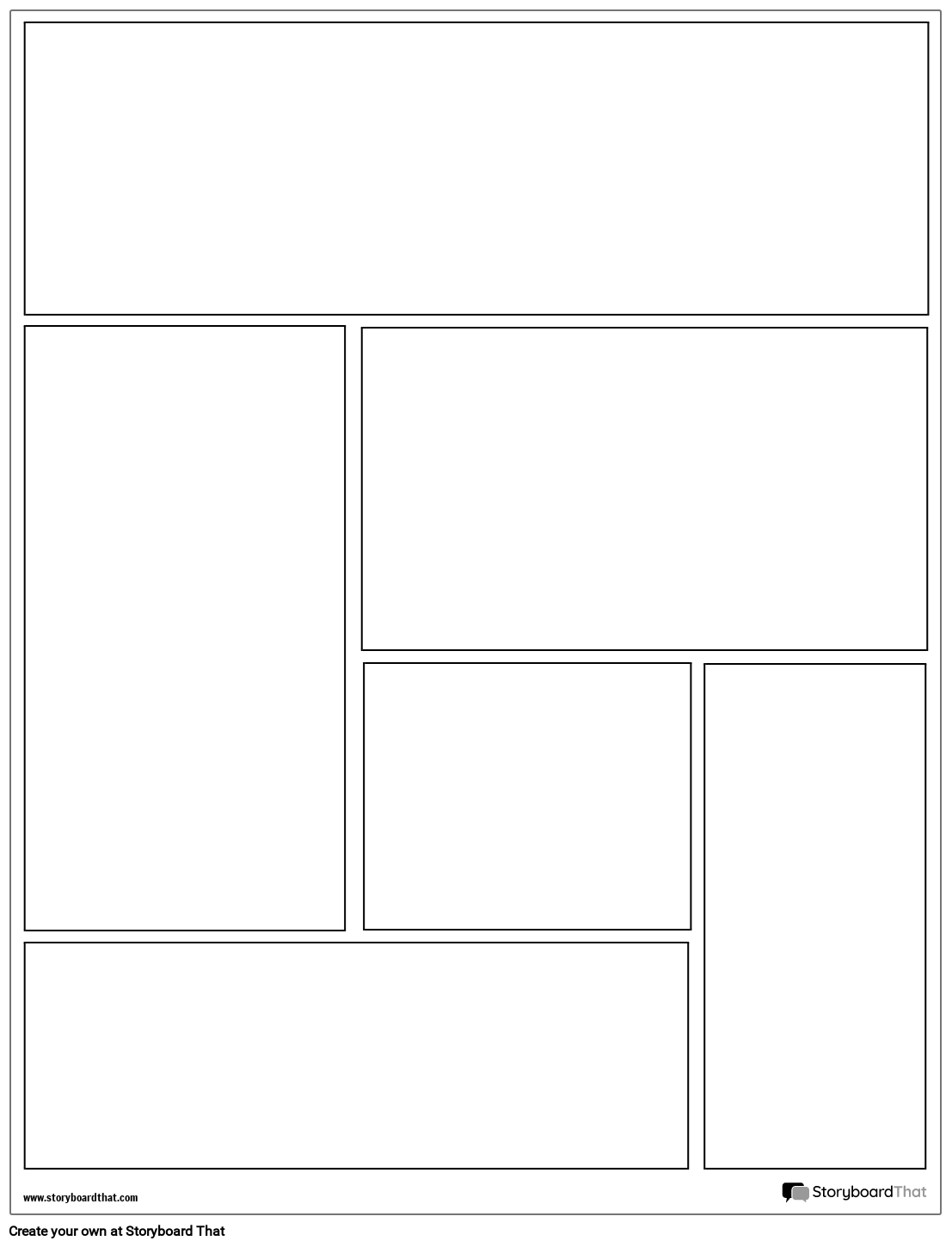 Graphic Novel Layout Grid av 6 Rektanglar och Kvadrater