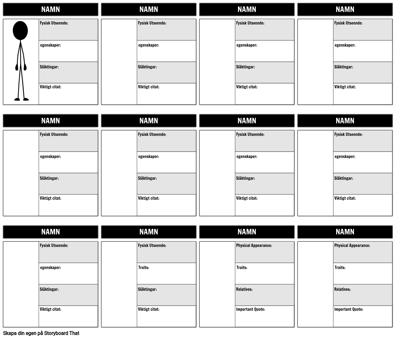 Karaktärskarta Mall Storyboard Por Sv Examples