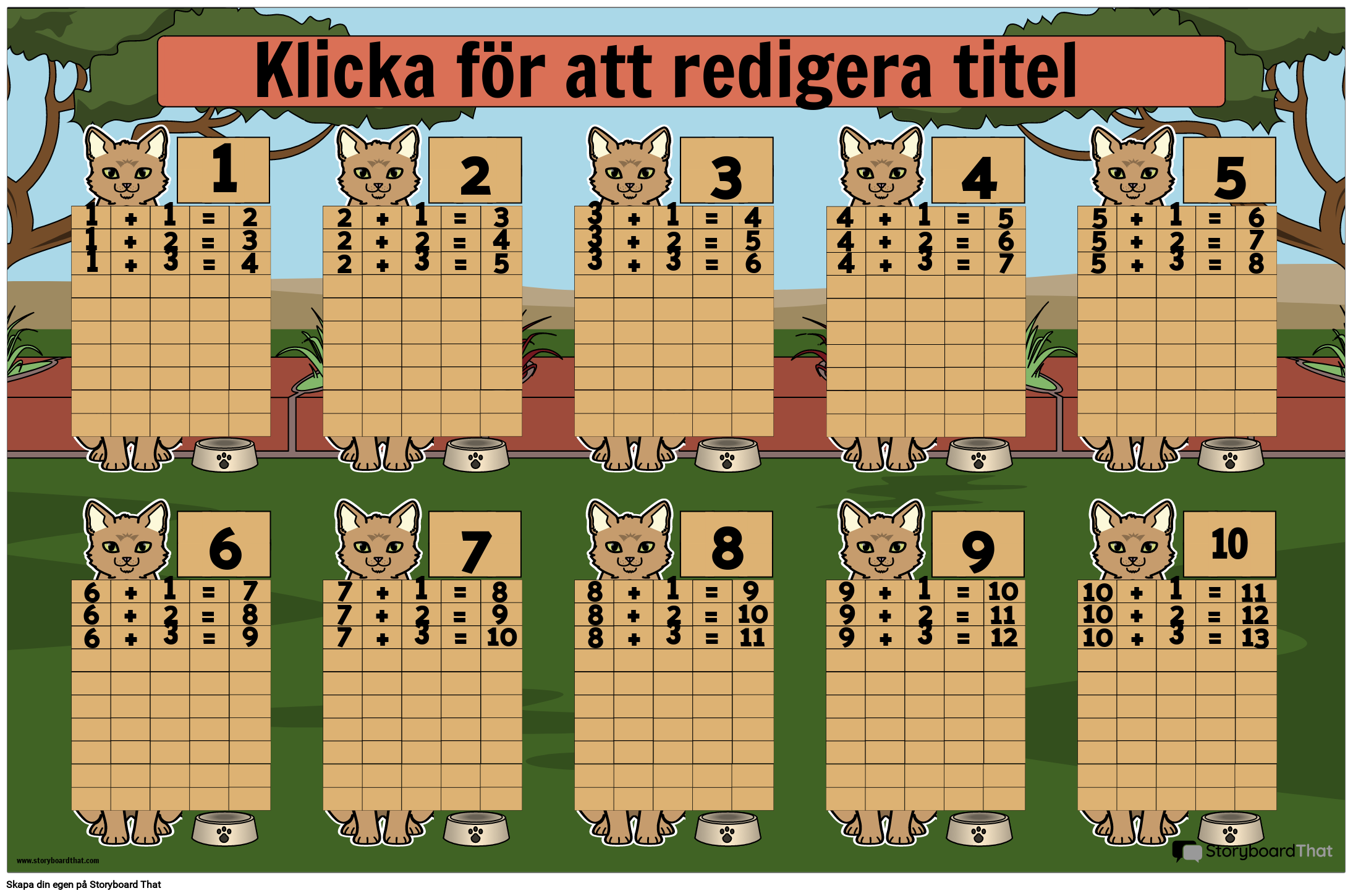 Print ready Cats Addition Charts Affisch Storyboard print-ready-cats-addition-charts-affisch-storyboard