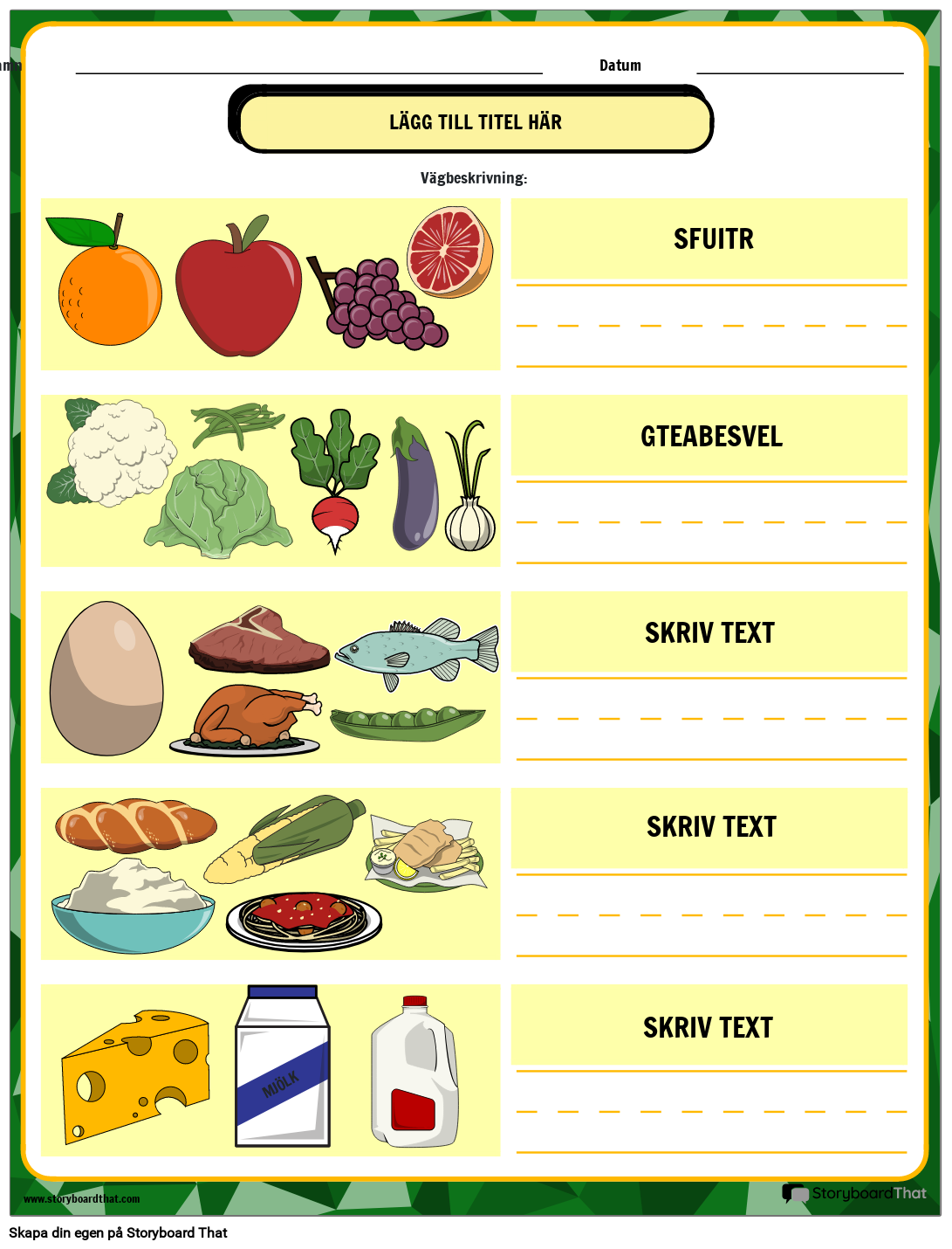 Scrambled Words Nutrition Arbetsblad Storyboard
