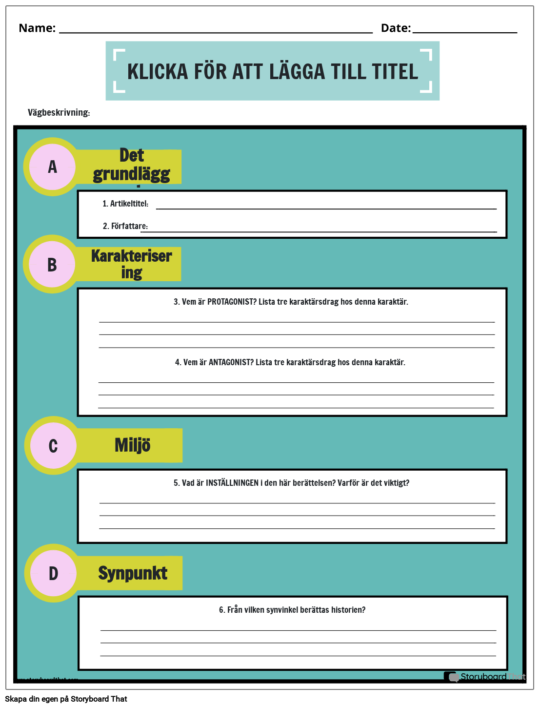 Short Story Analysis Protagonist Vs Antagonist Arbetsblad