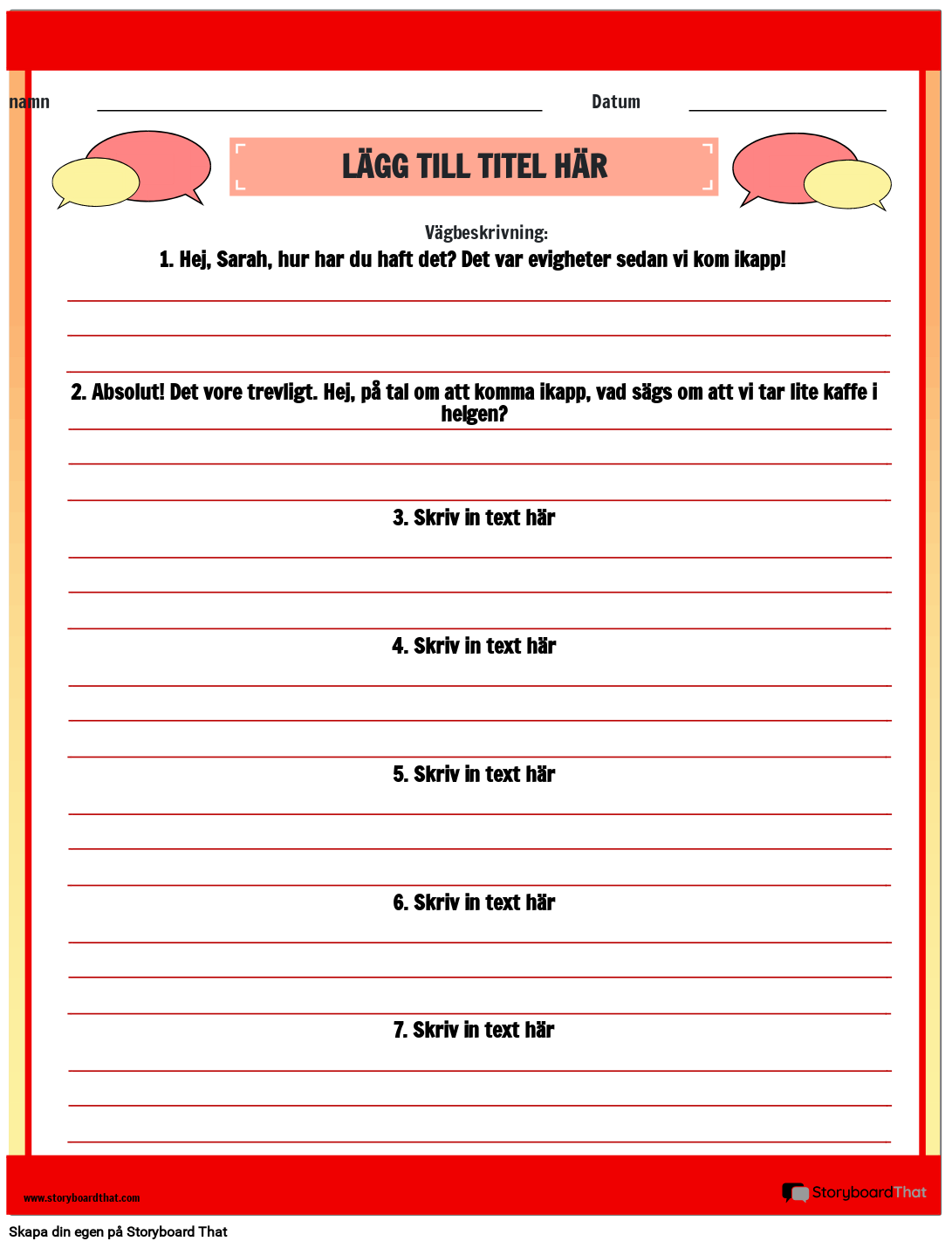 Skriva om Meningar som Dialogkalkylblad Storyboard