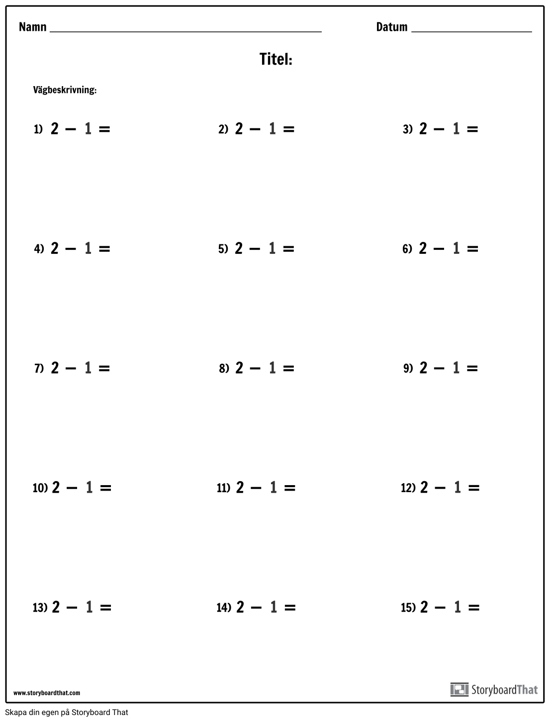 Subtraktion Enkelt Nummer Version 1 Storyboard subtraktion-enkelt-nummer-version-1-storyboard