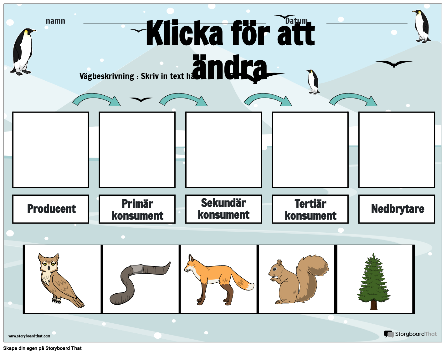 Tryckfärdigt arbetsblad för livsmedelskedjan med Arctic Forest Design
