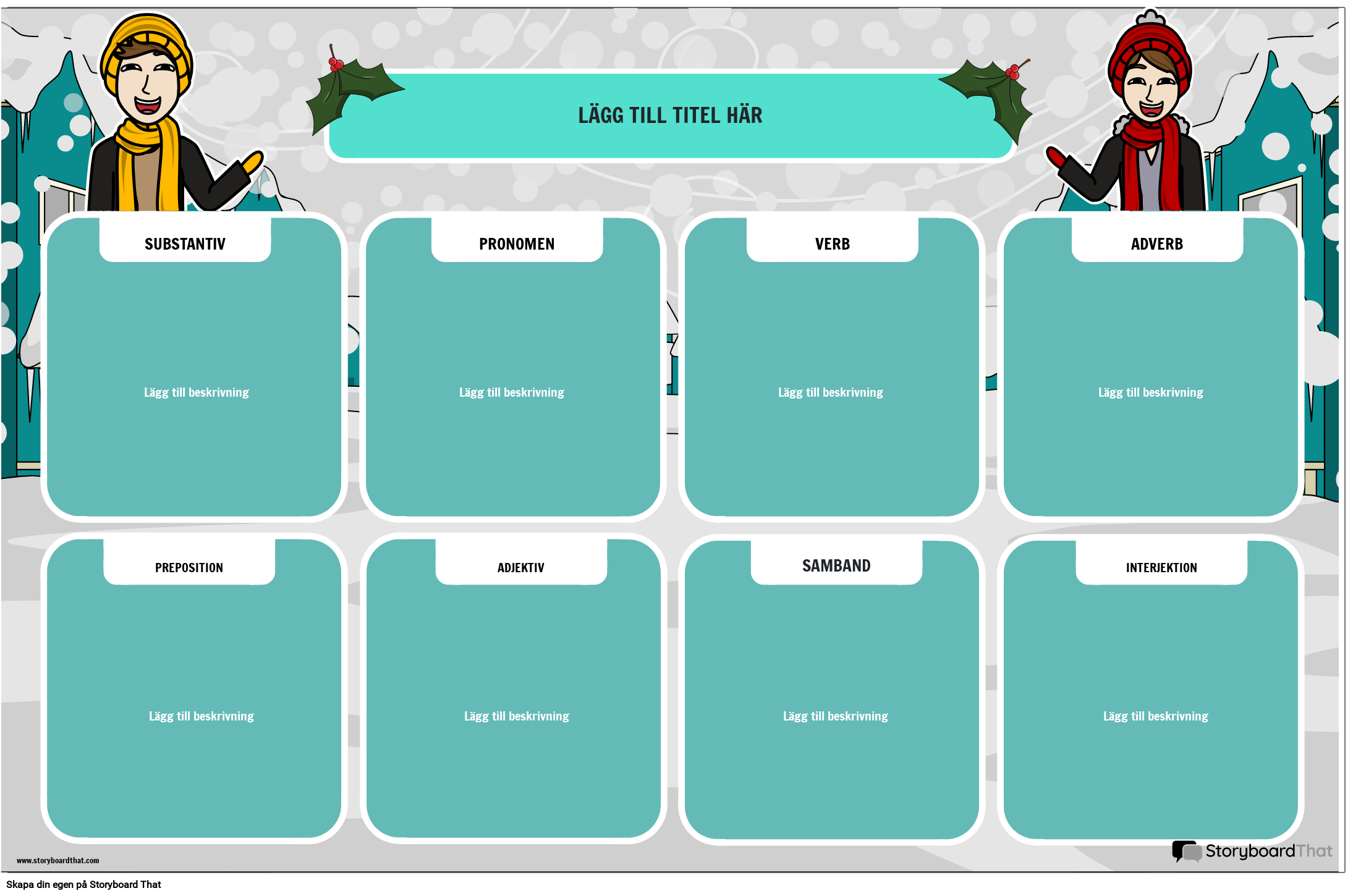 vinter-tema-parts-of-speech-affisch-storyboard