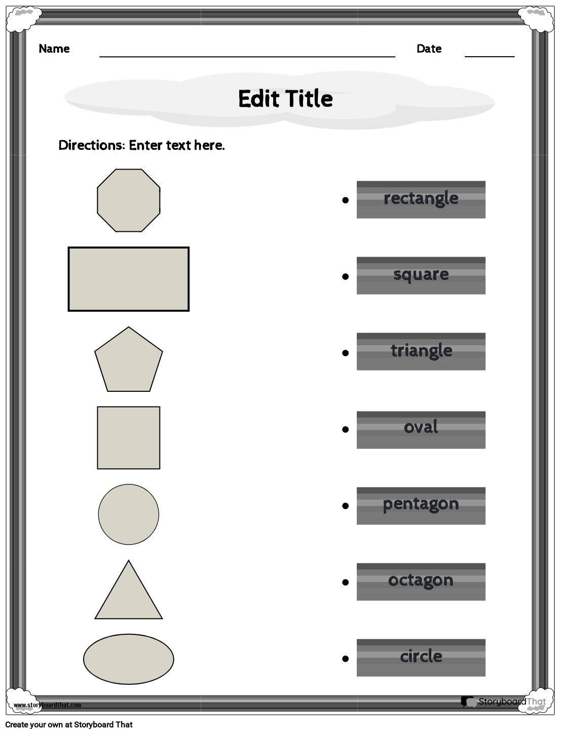 2D Shapes Worksheet With Rainbow B&W Storyboard