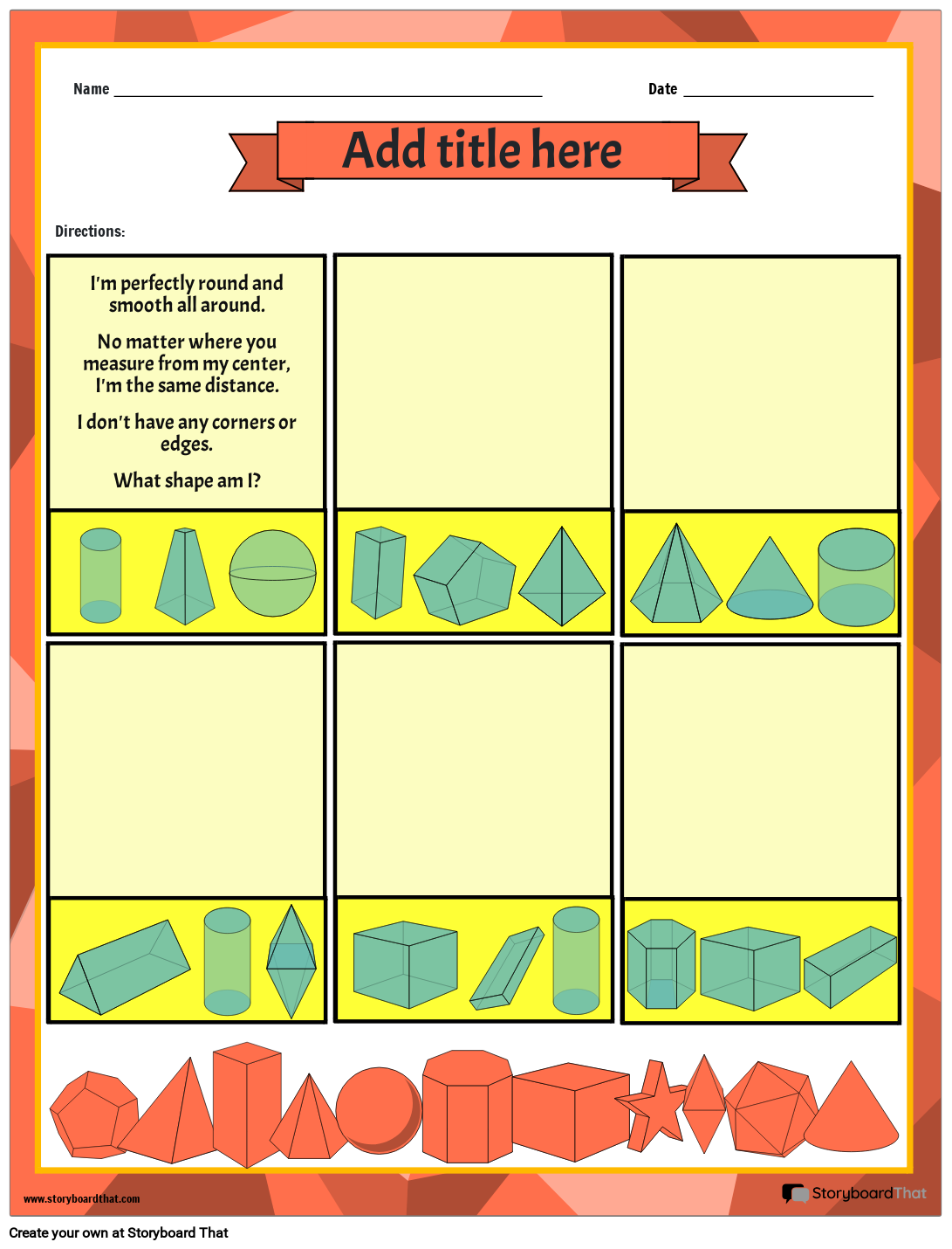 3D Shapes Math Riddle Worksheet Storyboard Por Templates