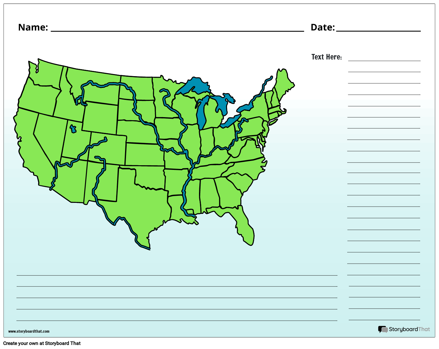 Green themed 50 states template with lines storyboard