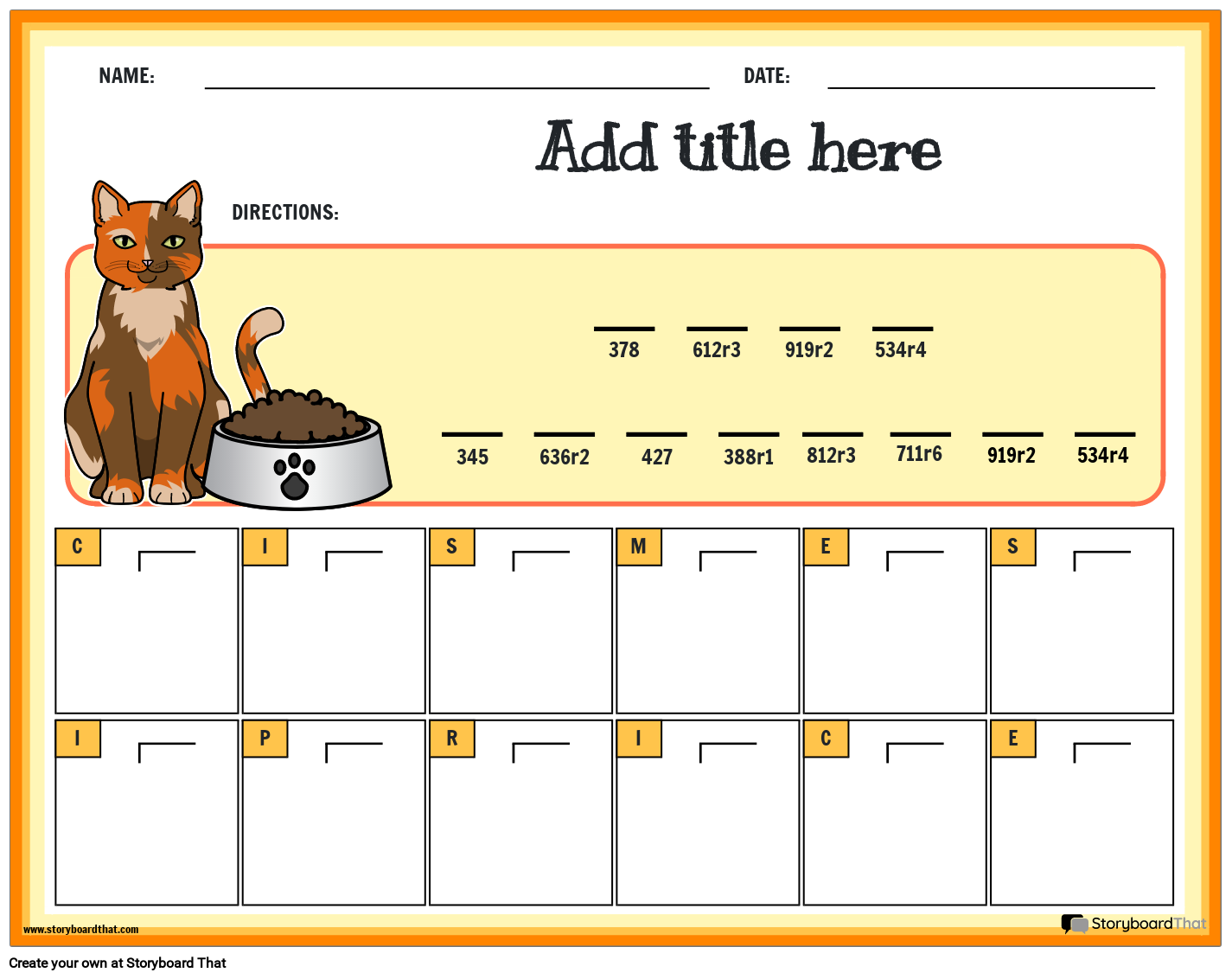 A Cat's Breakfast - Math Riddle Worksheet Storyboard