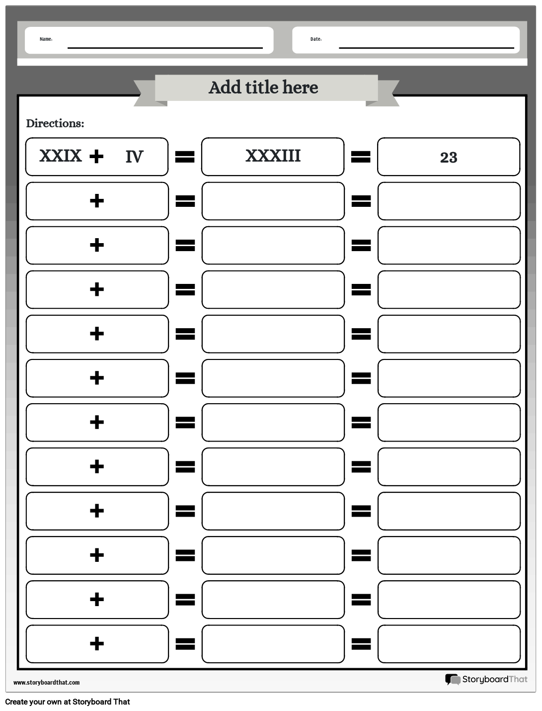 Adding Roman Numerals Worksheet Storyboard By Templates