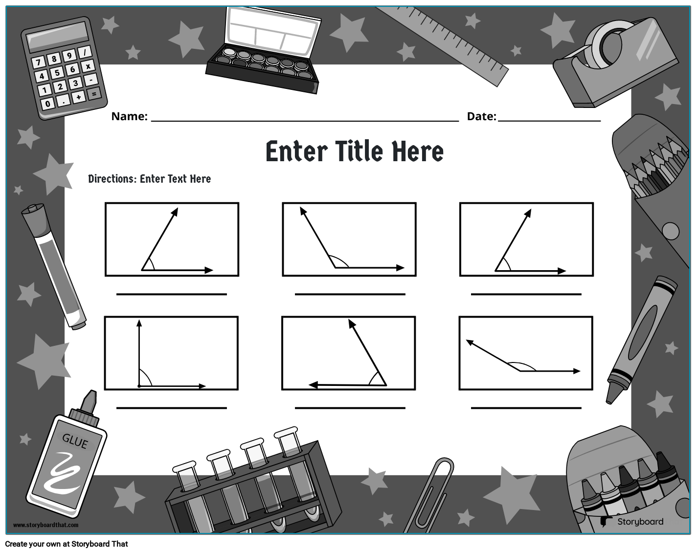 Angles Worksheet with Rulers B&W Storyboard par templates