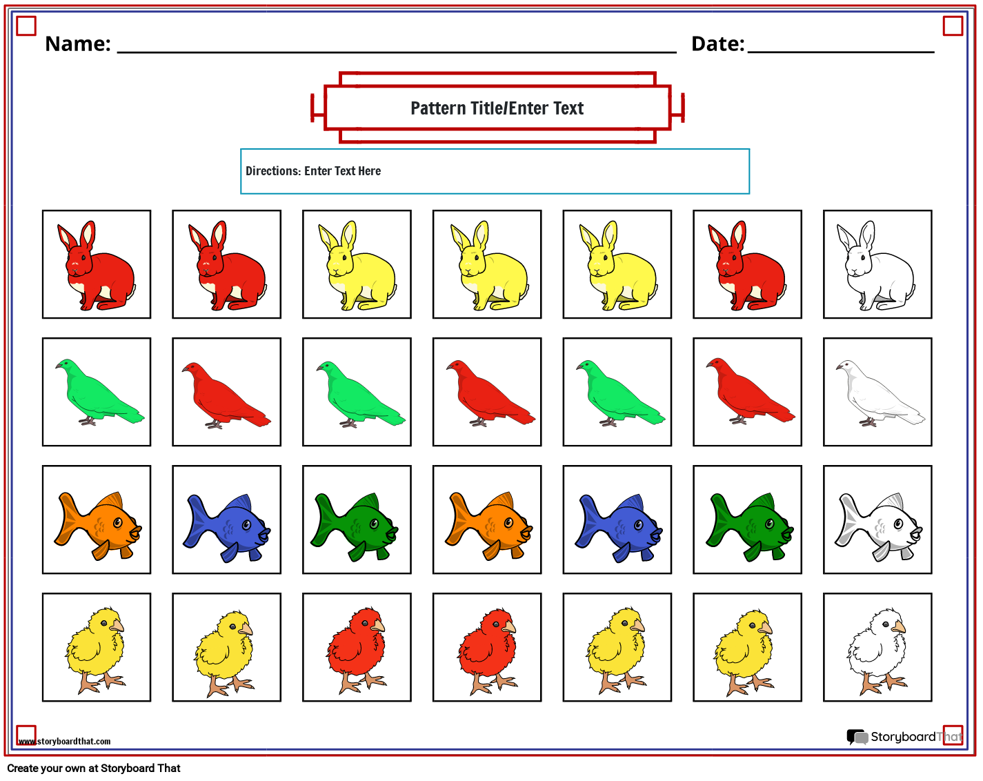 Animal color pattern worksheet Storyboard by templates