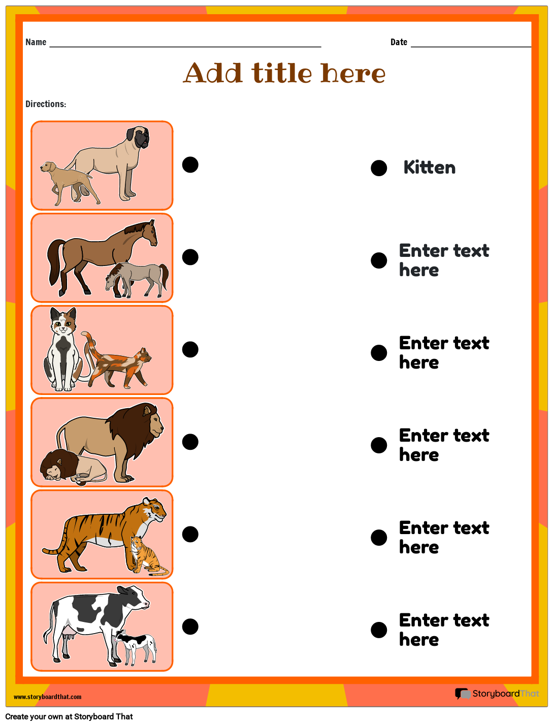 Animals and Their Young Worksheet for Kids Storyboard