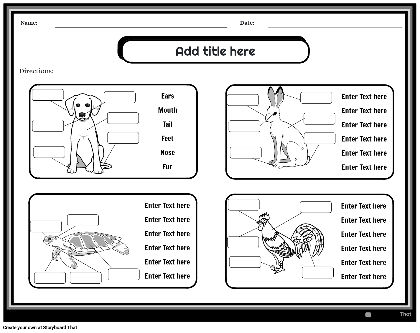 Animals Body Parts Worksheet Storyboard von templates