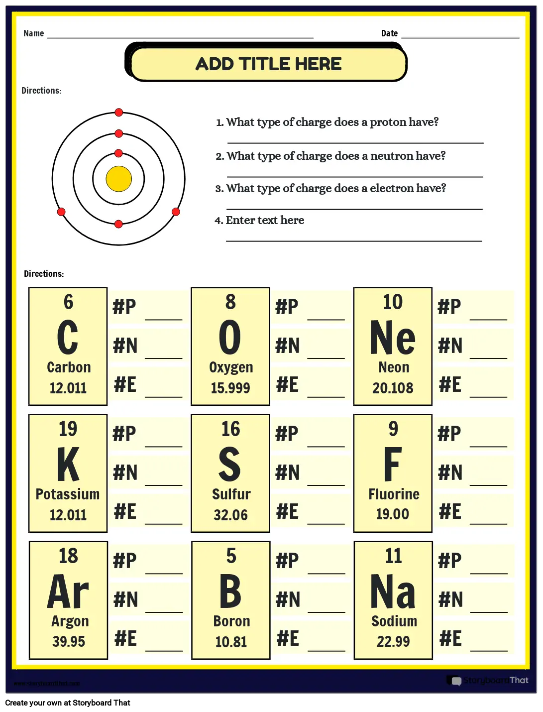 Basic Atomic StructureWorksheets Storyboard por templates