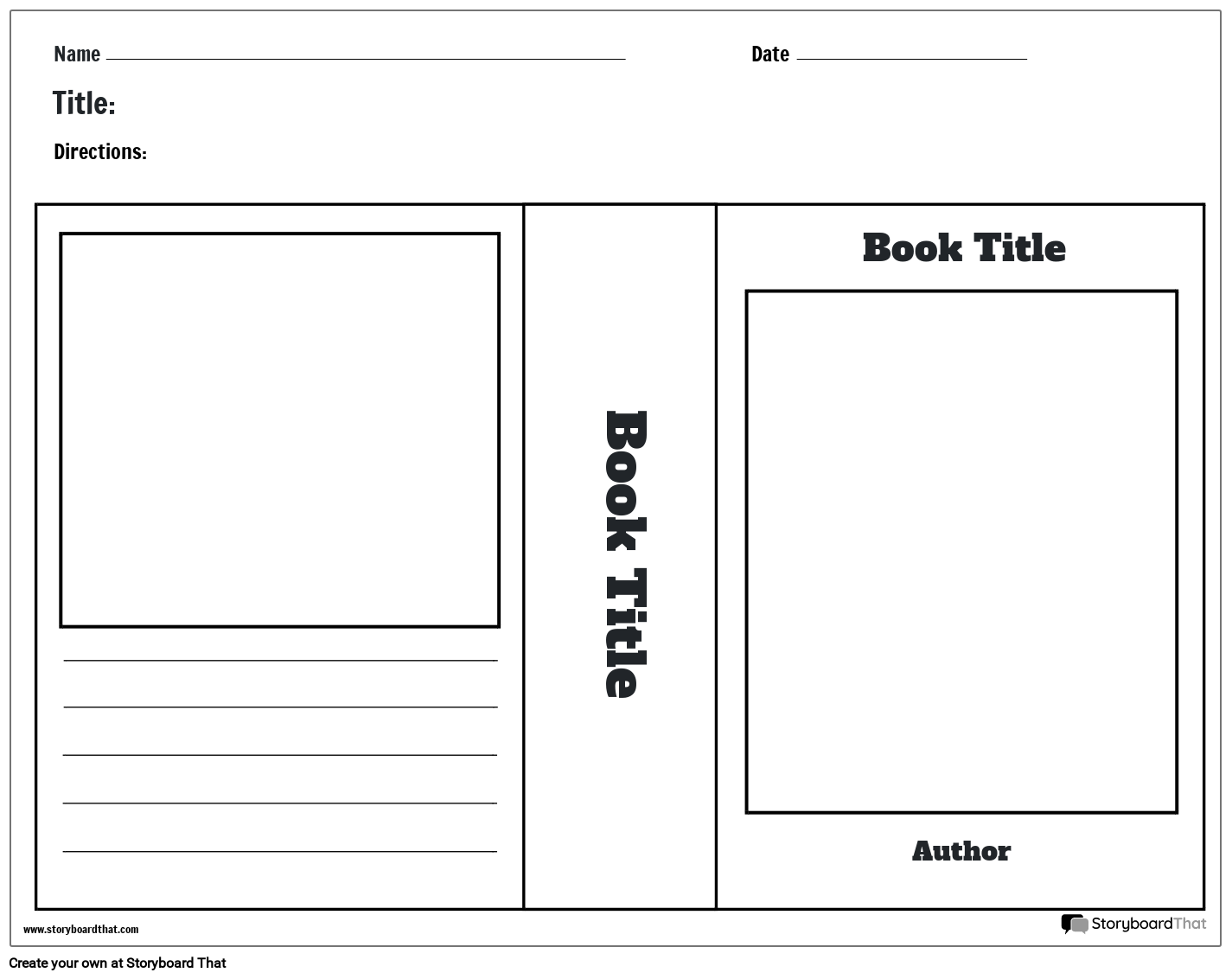 Simple Directed Double Sided Book Jacket Worksheet Template