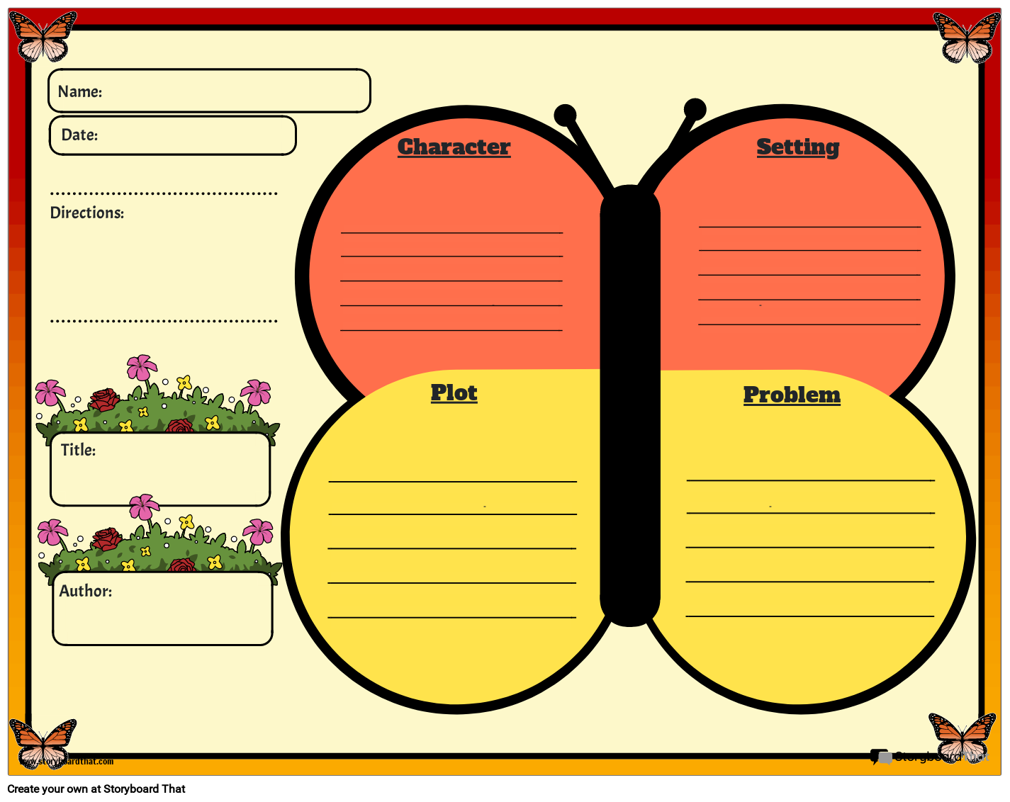 Butterfly-themed Elements Of Story Worksheet Storyboard