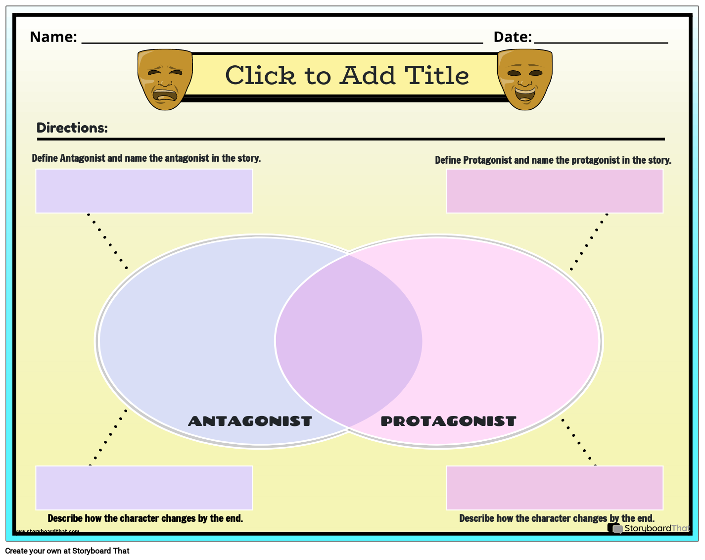 Character Graphic Organizer: Antagonist Vs. Protagonist Worksheet