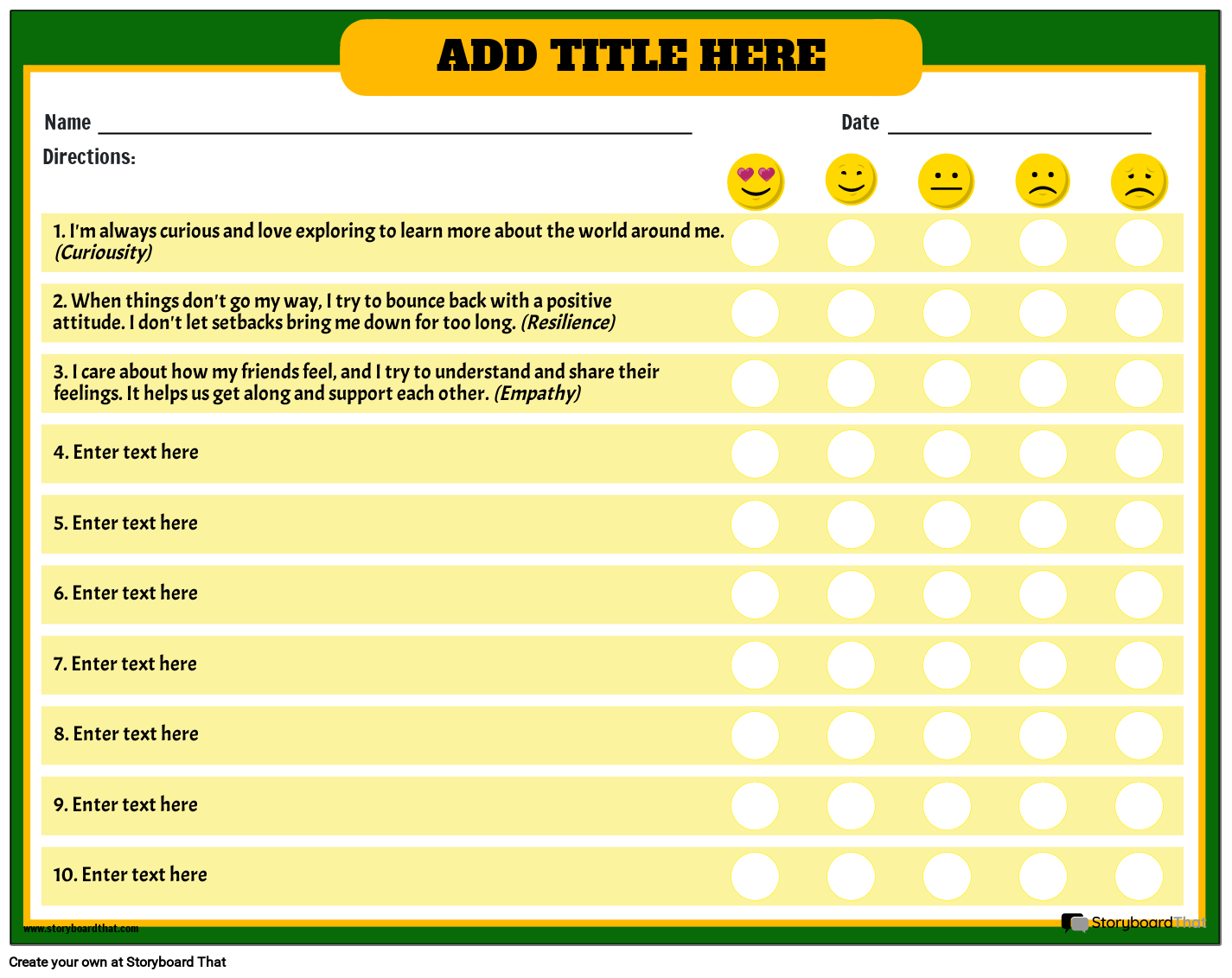 Character Traits at School Worksheet Storyboard