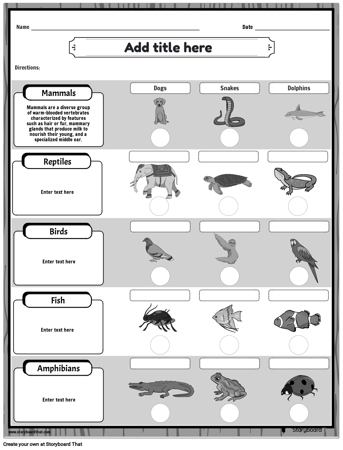 Classifying Animals Worksheet Storyboard by templates