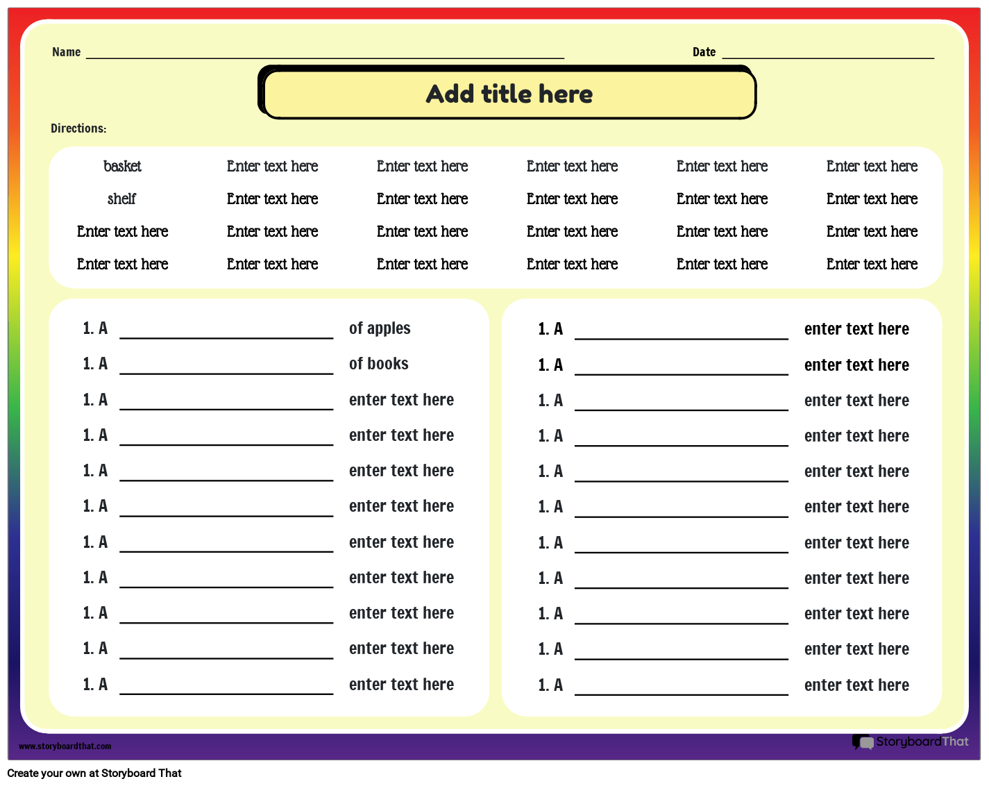 Collective Nouns Worksheet Storyboard por templates