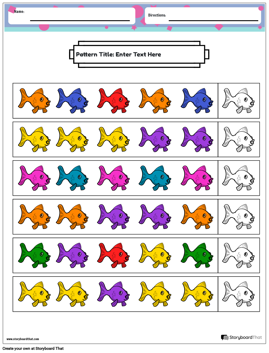 Patterns Worksheet Featuring Colorful Fish Storyboard