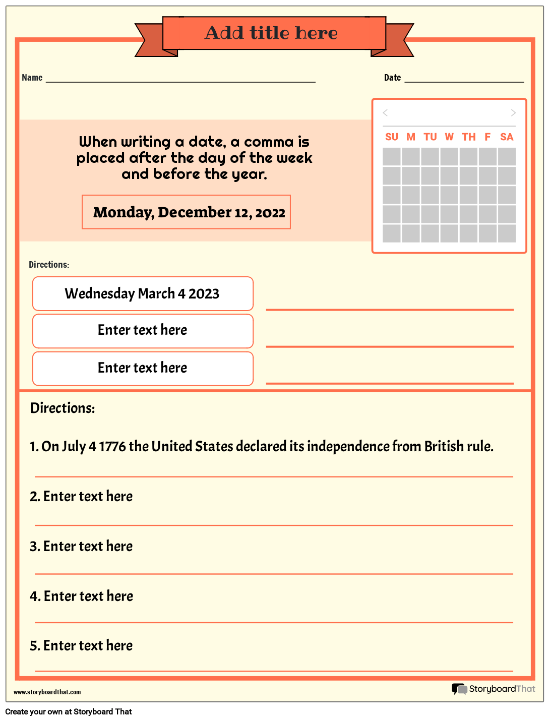 Commas In Correct Positions With Dates Worksheet 1915