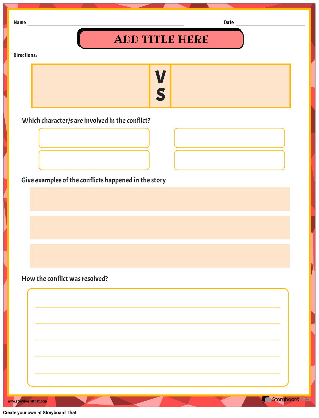 Nature Conflict Worksheet القصة المصورة من قبل Templates