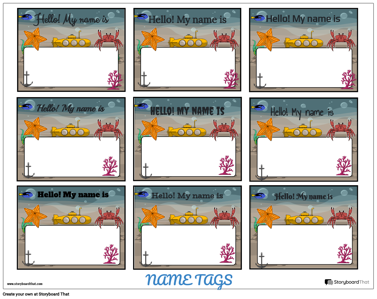 Customized Under the Sea Name Tag Storyboard av templates